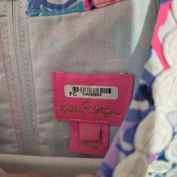 Lilly Pulitzer Girls Little Kinley Special Delivery Lace Blue Pink Dress 12 - Picture 4 of 9